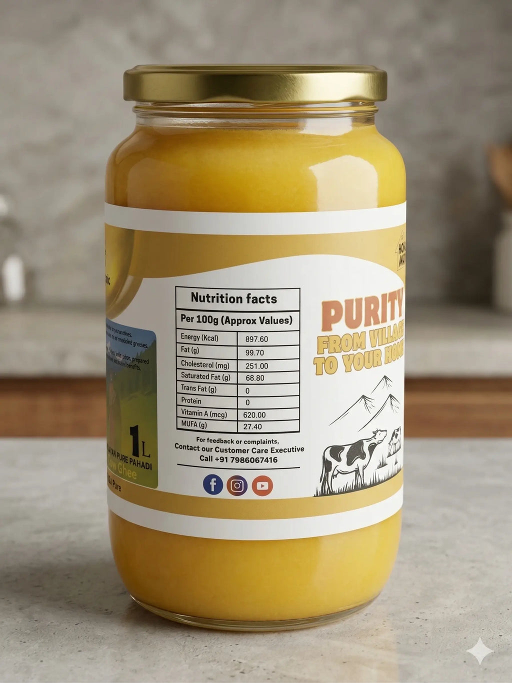 Desi Cow Ghee 1000ml – Pure Traditional Ghee, Rich Aroma & Taste