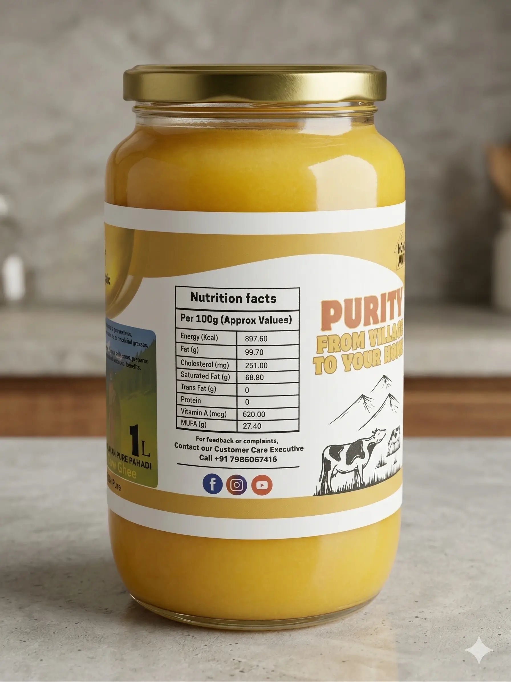 Desi Cow Ghee 1000ml – Pure Traditional Ghee, Rich Aroma & Taste