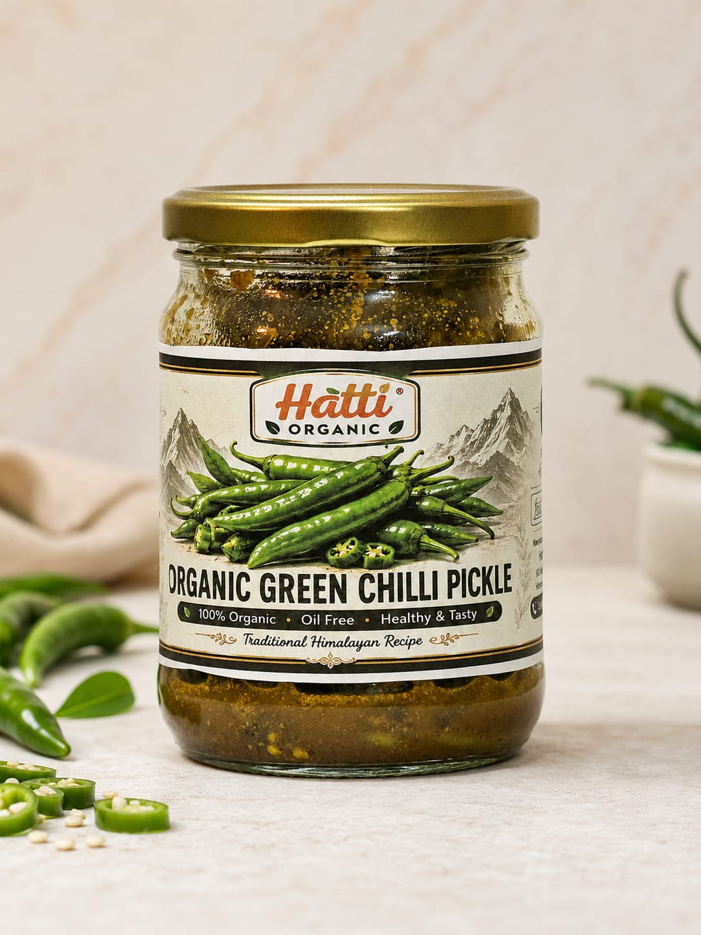 Himalayan Organic Green Chilli Pickle | Oil Free & Homemade