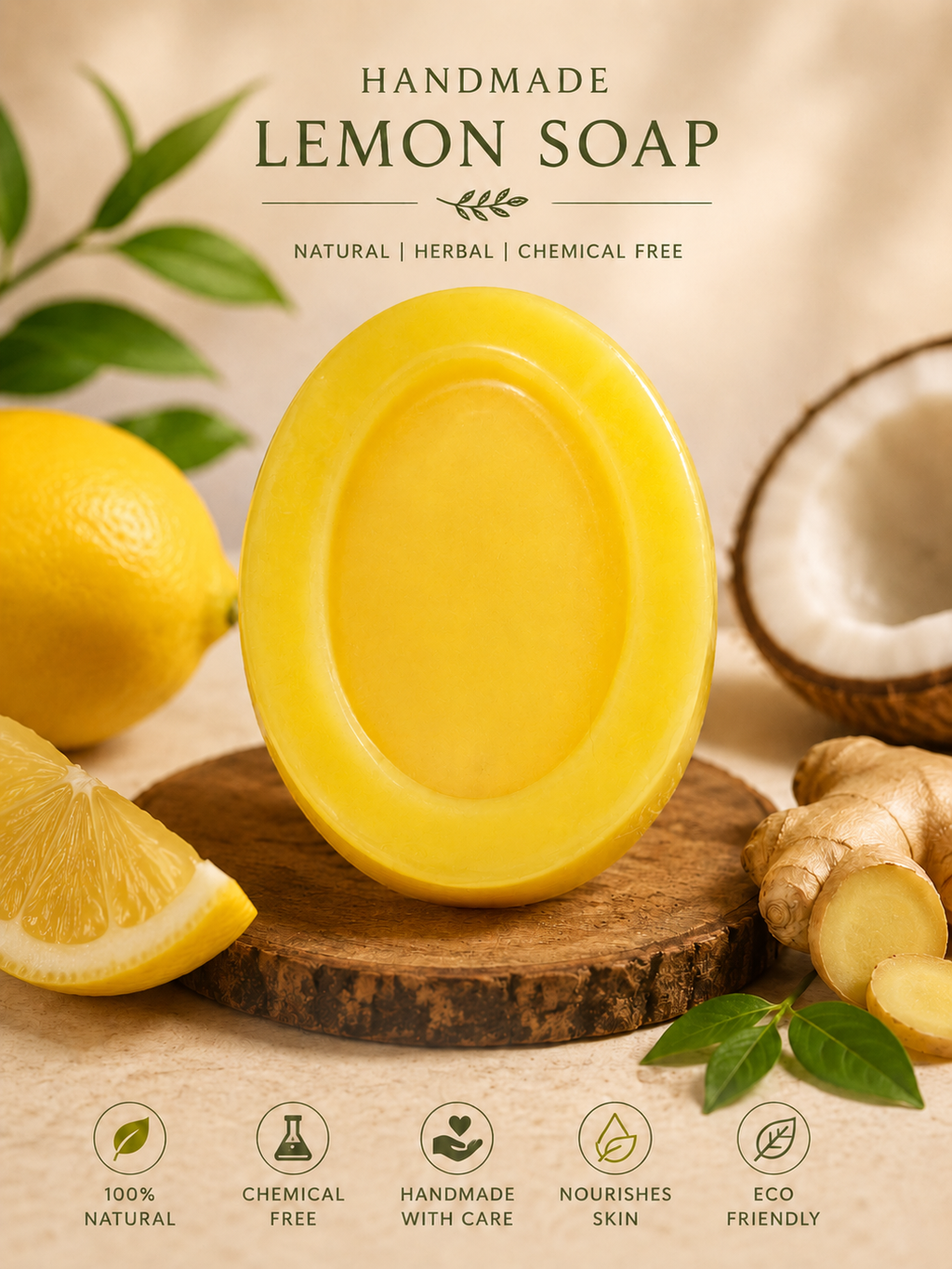 Homemade Lemon Soap | Natural Herbal Bath Soap | Hatti Organic