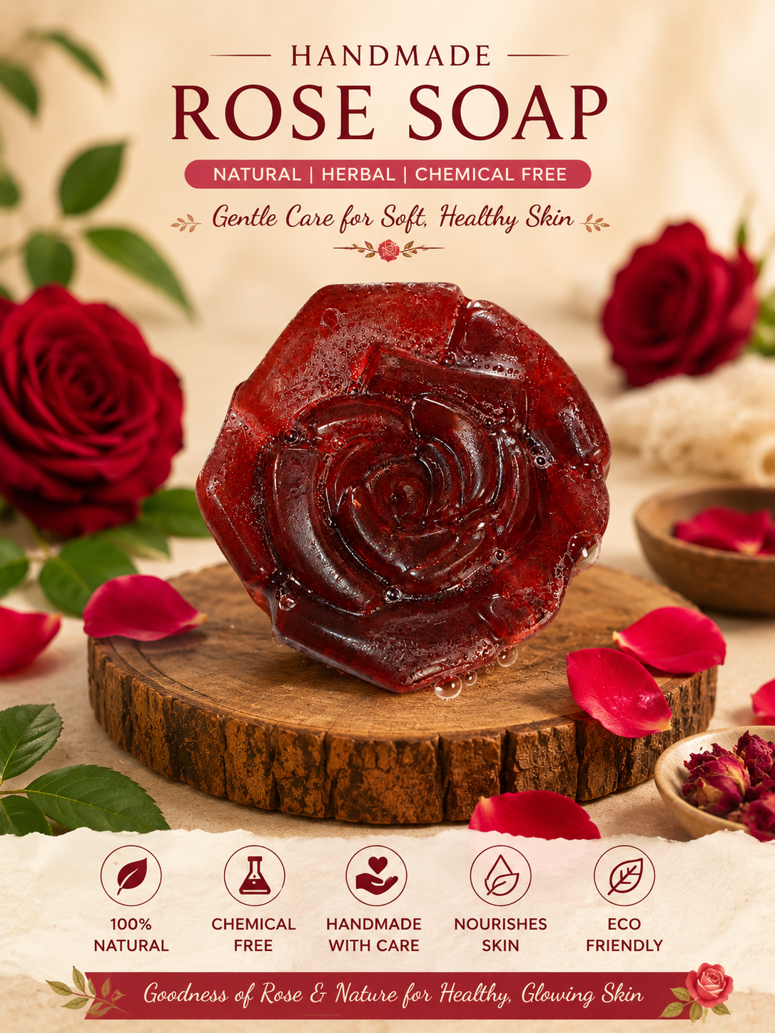 Beyond Soap Rose Soap Bar | Natural Face Wash Soap Bar | Hatti Organic