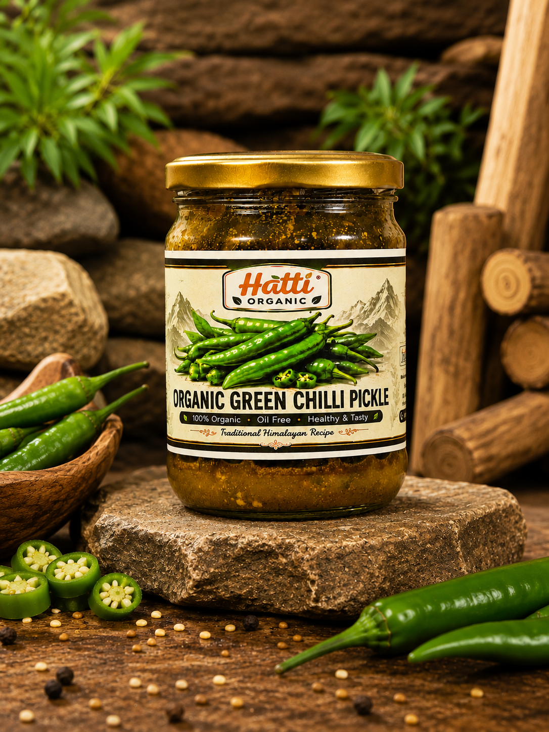 Himalayan Organic Green Chilli Pickle | Oil Free & Homemade