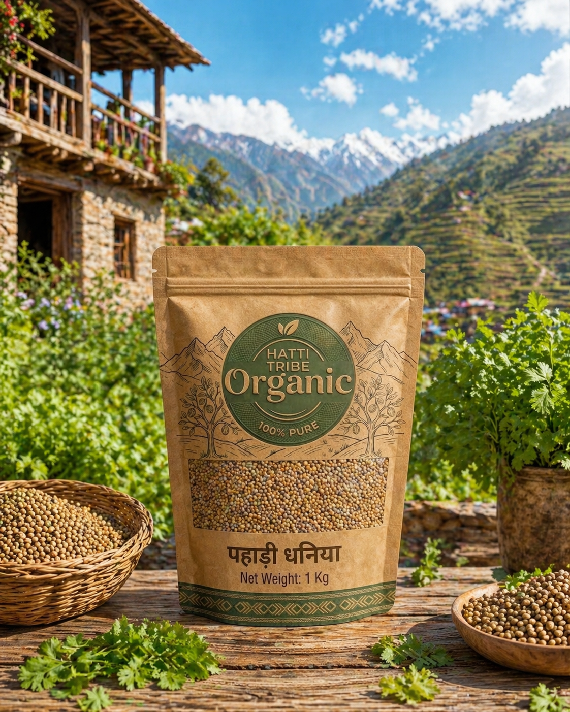 Pure Pahadi Dhaniya Seeds 1KG | Natural Himalayan Coriander Seeds from Himachal Pradesh | Hatti Organic